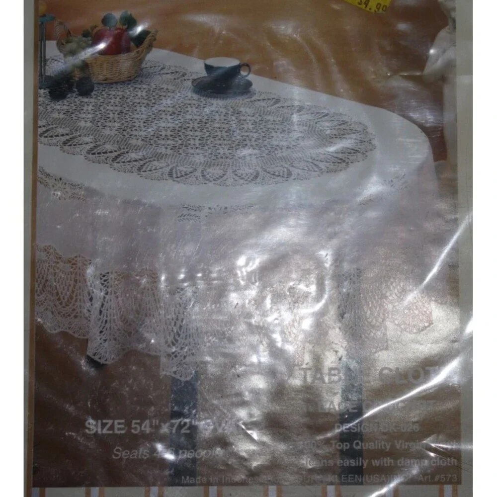 Lace Crochet Vinyl Tablecloth Size 54 